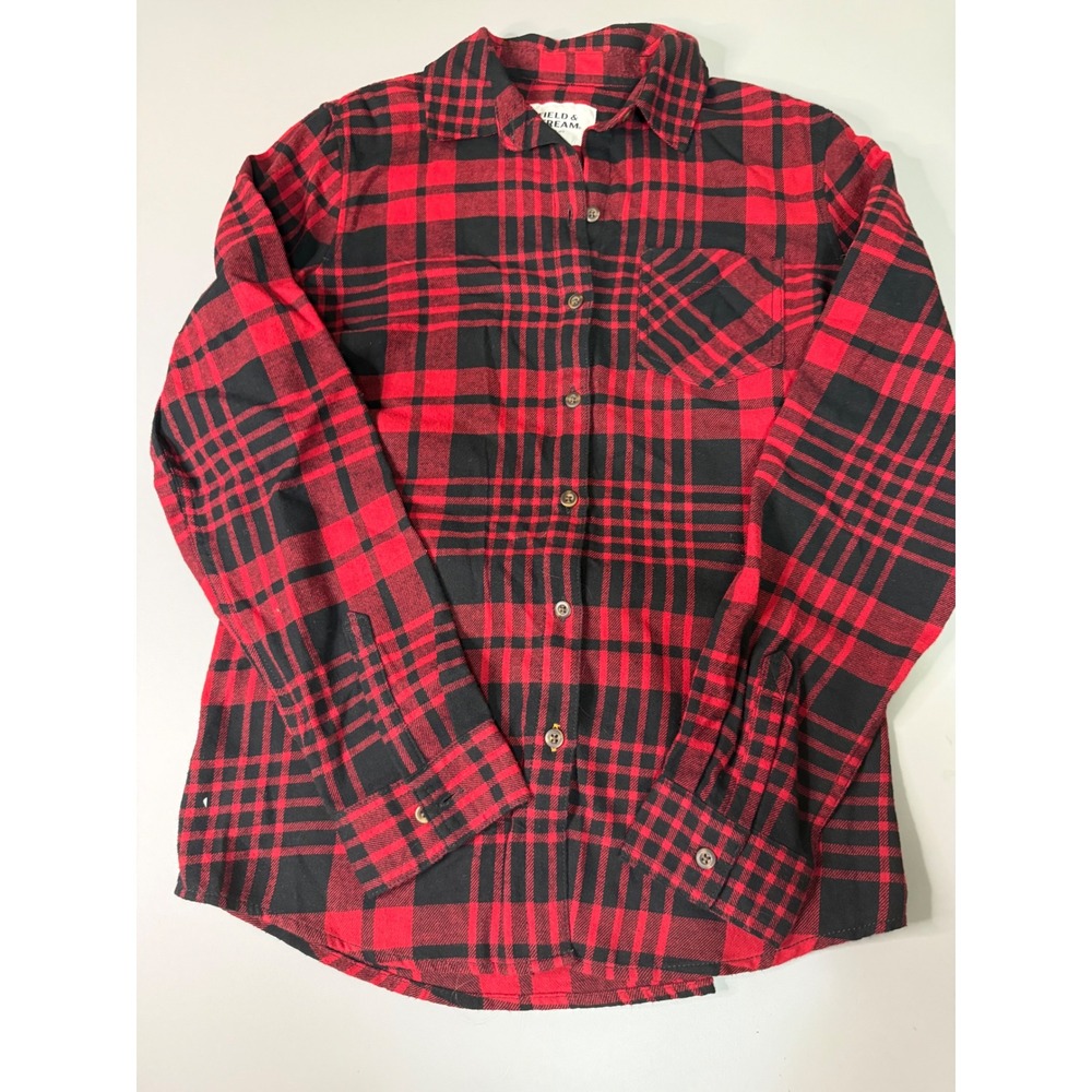 Field & Stream Women Red Black Plaid Flannel Button Down Small Buffalo Check